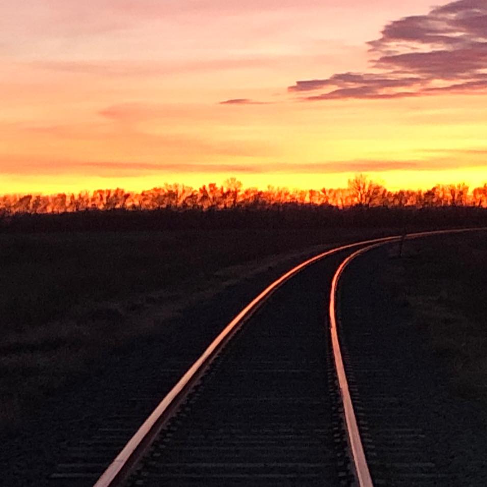 Railroad tracks at sunset